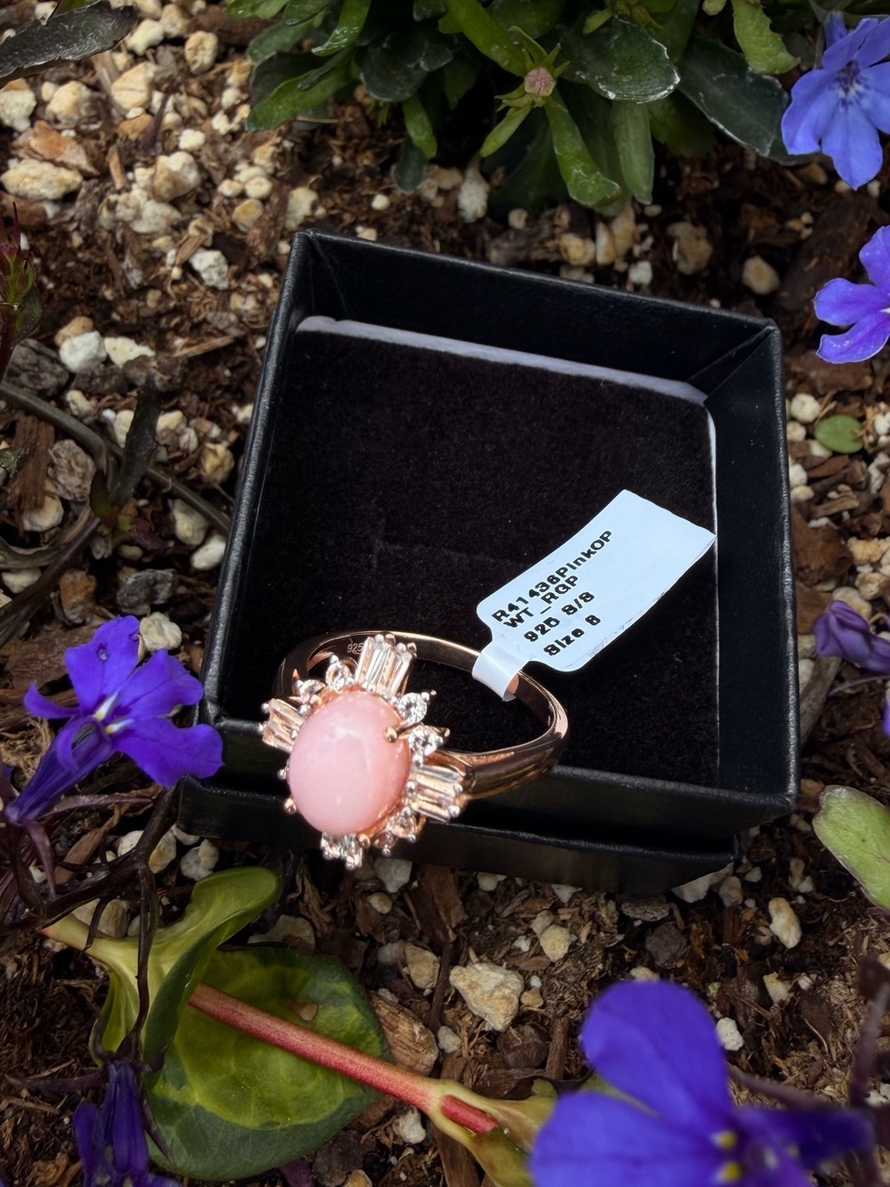 Pink Opal & White Topaz Ring 2.34 CTW 14K Rose Gold Sterling Size 8